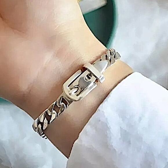 Belt Buckle Sterling Silver Chain Link Bracelet - Picture 5 of 8